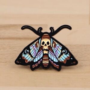 Skull Moth Enamel Pin - Iridescent Pastel Wings